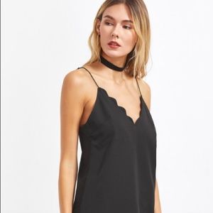 Black scalloped strapping tank top
